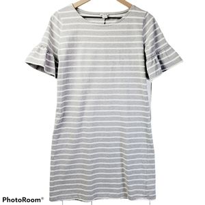 J. Crew | Flutter Sleeve Cotton Dress Grey Stripe Dress Small